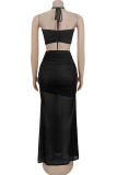 Deep Coffee Sexy Solid Color Backless Strapless Sleeveless Two Pieces