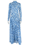 Blue Elegant Print Patchwork O Neck A Line Dresses