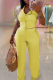 Yellow Casual Solid Color Buckle Halter Sleeveless Two Pieces