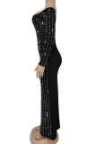 Apricot Elegant Solid Color Hot Drill Off Shoulder Long Dresses
