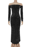 Apricot Elegant Solid Color Hot Drill Off Shoulder Long Dresses