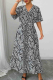 Black White Elegant Print V Neck Long Dresses