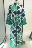 Blue Casual Print Strap Design Turndown Collar Long Sleeve Two Pieces