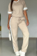 Apricot Casual Solid Color Contrast O Neck Short Sleeve Two Pieces