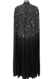 Black Elegant Solid Color Hot Drill Mandarin Collar Long Dresses