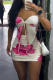 Pink Sexy Print Strap Design Strapless Sleeveless Two Pieces