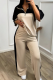 Skin Color Casual Zipper Contrast Zipper Collar Half Sleeve Two Pieces