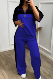 Skin Color Casual Zipper Contrast Zipper Collar Half Sleeve Two Pieces
