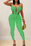 Orange Sexy Solid Color Hollow Out Halter Skinny Jumpsuits