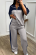 Dark Gray Casual Zipper Contrast Zipper Collar Half Sleeve Two Pieces