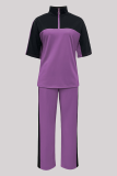 Skin Color Casual Zipper Contrast Zipper Collar Half Sleeve Two Pieces