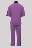 Skin Color Casual Zipper Contrast Zipper Collar Half Sleeve Two Pieces