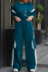 Malachite Green Casual Solid Color Pocket Contrast O Neck Half Sleeve Two Pieces
