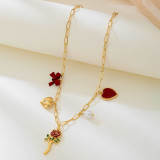 Gold Casual Flowers Heart Shaped Chains Necklaces
