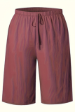 Brick Red Casual Solid Color Draw String Straight Mid Waist Conventional Patchwork Bottoms