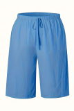 Brick Red Casual Solid Color Draw String Straight Mid Waist Conventional Patchwork Bottoms