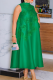 Green Casual Solid Color Strap Design Flower Shape O Neck Long Dresses