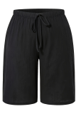 Brick Red Casual Solid Color Draw String Straight Mid Waist Conventional Patchwork Bottoms