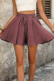 Brick Red Casual Solid Color Draw String Loose Mid Waist Wide Leg Patchwork Bottoms