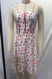 Tangerine Red Sexy Print Backless Spaghetti Strap A Line Dresses