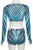 Green Sexy Print Patchwork Deep V Neck Long Sleeve Two Pieces