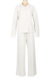 White Casual Solid Color Draw String Turndown Collar Long Sleeve Two Pieces