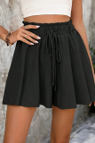 Brick Red Casual Solid Color Draw String Loose Mid Waist Wide Leg Patchwork Bottoms