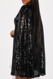 Black Casual Solid Color Slit O Neck Sleeveless Dresses