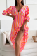 Orange Pink Casual Vacation Stripe Patchwork V Neck Long Dresses