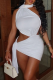 White Sexy Solid Color Backless O Neck Irregular Dresses