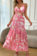 Pink Sexy Print Hollow Out Spaghetti Strap Long Dresses