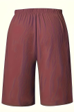 Brick Red Casual Solid Color Draw String Straight Mid Waist Conventional Patchwork Bottoms