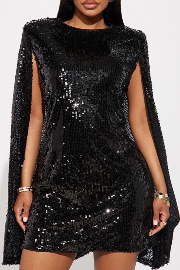 Black Casual Solid Color Slit O Neck Sleeveless Dresses