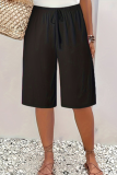 Brick Red Casual Solid Color Draw String Straight Mid Waist Conventional Patchwork Bottoms