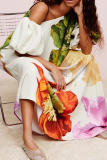 Colour Casual Vacation Print Backless Oblique Collar Long Dresses