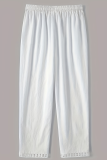 White Casual Solid Color Hollow Out Loose Mid Waist Conventional Patchwork Bottoms