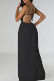 Red Casual Solid Color Pocket Backless Spaghetti Strap Loose Jumpsuits