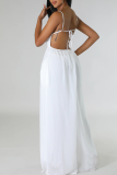 Red Casual Solid Color Pocket Backless Spaghetti Strap Loose Jumpsuits