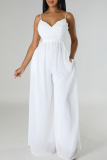Red Casual Solid Color Pocket Backless Spaghetti Strap Loose Jumpsuits