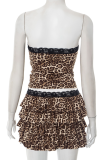 Leopard Print Sexy Leopard Print Lace Strapless Two Pieces