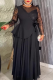 Black Elegant Solid Color Patchwork O Neck Evening Plus Size Dresses