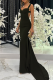 Black Elegant Solid Color Backless Spaghetti Strap Evening Dresses
