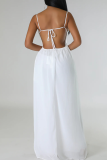 Red Casual Solid Color Pocket Backless Spaghetti Strap Loose Jumpsuits