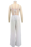 Red Casual Solid Color Pocket Backless Spaghetti Strap Loose Jumpsuits