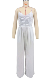 Red Casual Solid Color Pocket Backless Spaghetti Strap Loose Jumpsuits