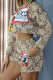 Khaki Casual Print Patchwork O Neck Long Sleeve Two Pieces