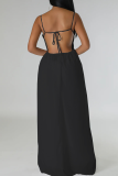 Red Casual Solid Color Pocket Backless Spaghetti Strap Loose Jumpsuits