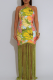 Green Elegant Print Fringed Trim Backless Halter Long Dresses