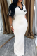 White Elegant Letters Contrast Turndown Collar Long Dresses