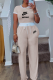 Cream White Casual Letters Contrast O Neck Short Sleeve Two Pieces